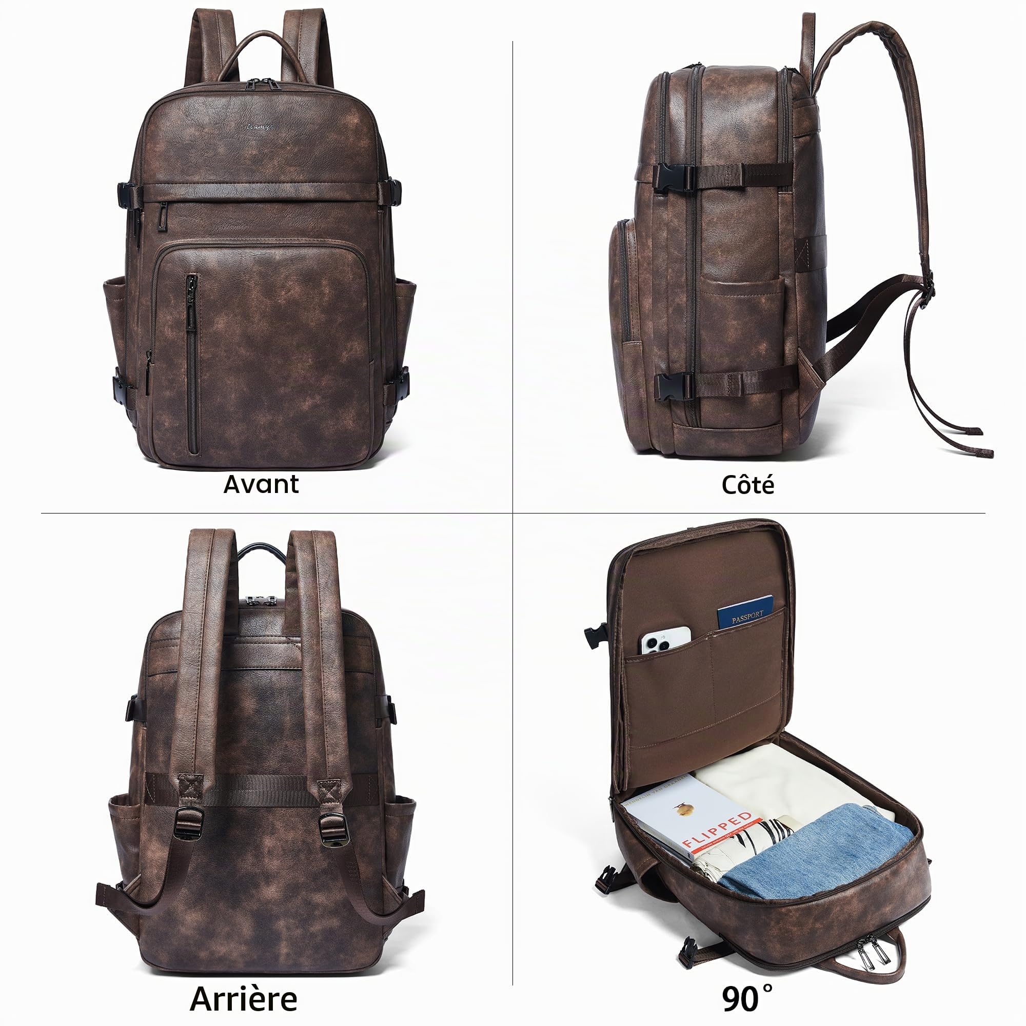 Sac à dos pour ordinateur portable pour femme 15,6 pouces en cuir tendance pour voyage, université, travail