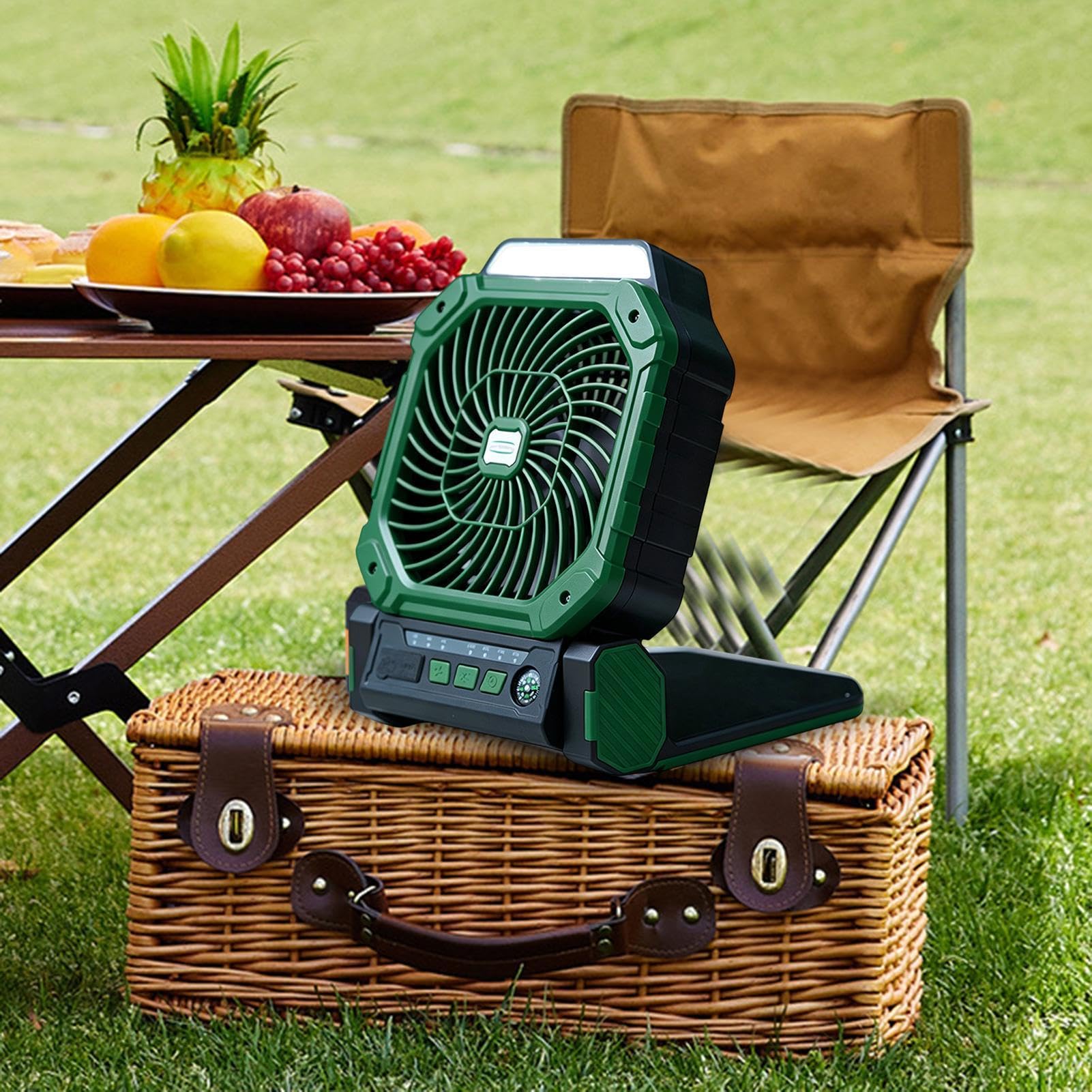 Genérico Ventilador Solar 4 Velocidades, Portátil, Luz LED y Enfriamiento