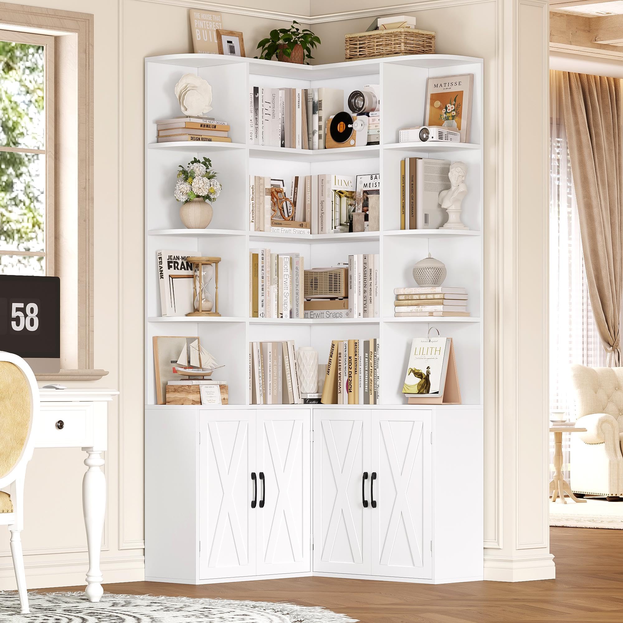 FirFurd Bibliotheque Angle 187cm Bibliothèque Meuble Rangement Blanc