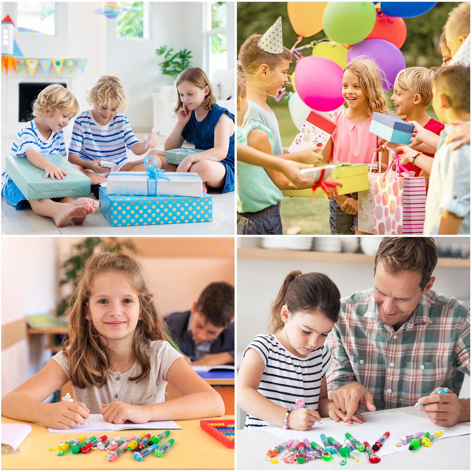leyun Pack de 30 Stylos 4 Couleurs pour Enfants - Idéal pour Pochette Cadeau Anniversaire Enfant & Souvenirs