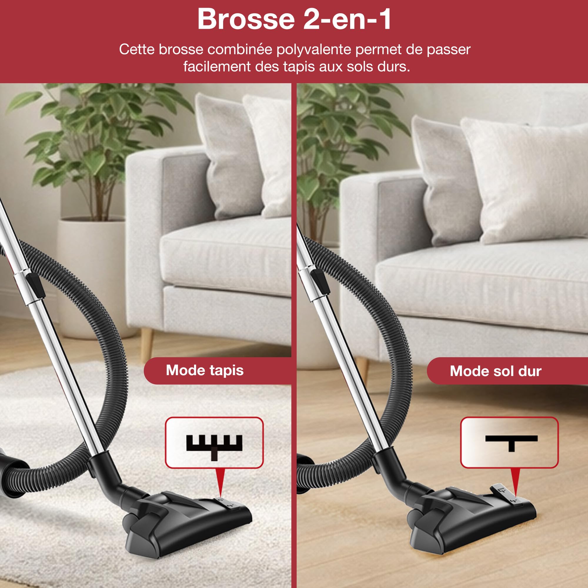 Akitas C10P Aspirateur sans Sac 900 W – Brosse sols durs Wessel Werk D320 Allemande en Poils naturels 32 cm, idéal pour parquet, stratifié et carrelage