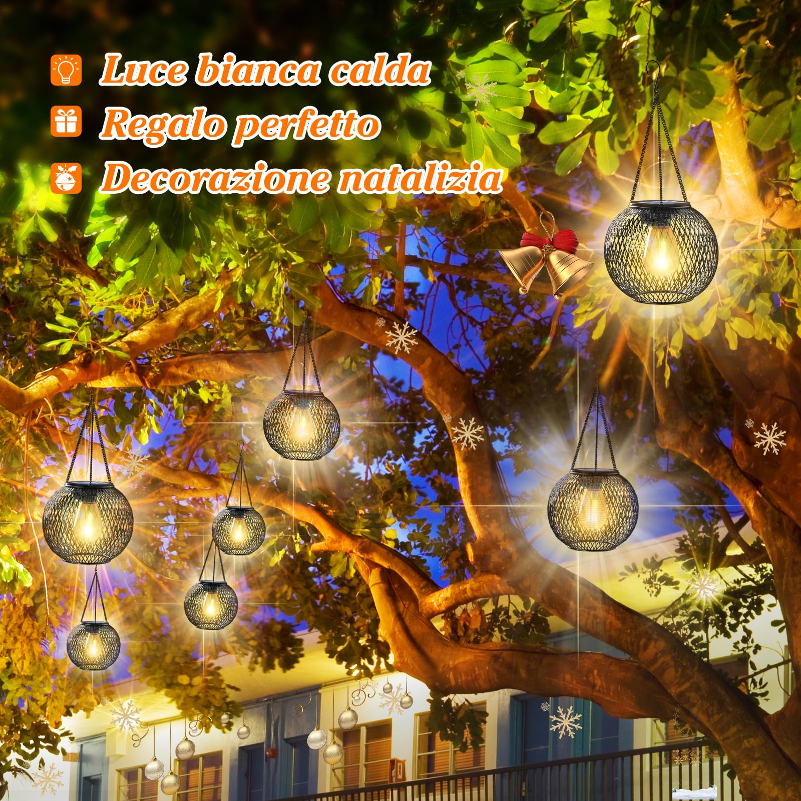 Lanterne Solari da Esterno,Ortiny 2 Pezzi Lanterne da Esterno con IP 65 Lanterne Halloween Ideale per Matrimoni Giardino Natale Feste Patio Eventi per IInterni ed Esterni Decorazioni(Bianco caldo)