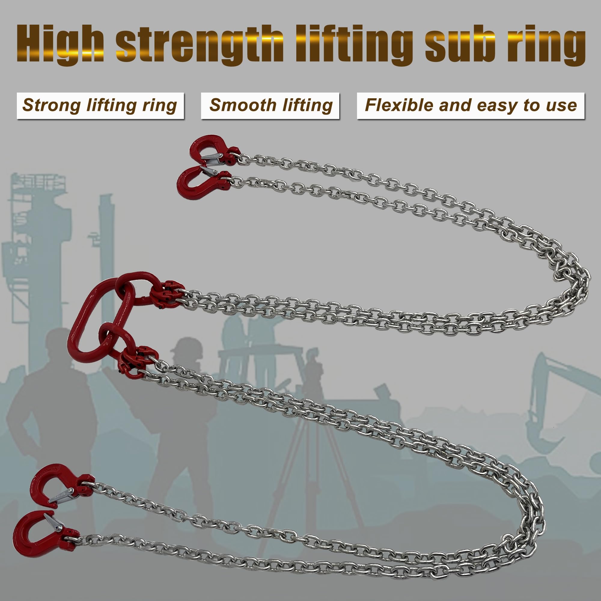 HQHAOTWU Chain Sling Lifting Chains with Hooks 4.9FT G80 Manganese Steel Galvanized Engine Chain Hoist Lifts 4Ton Capacity Lift Chain Sling with 4 Leg Grab Hooks for Cargo Towing and Handling