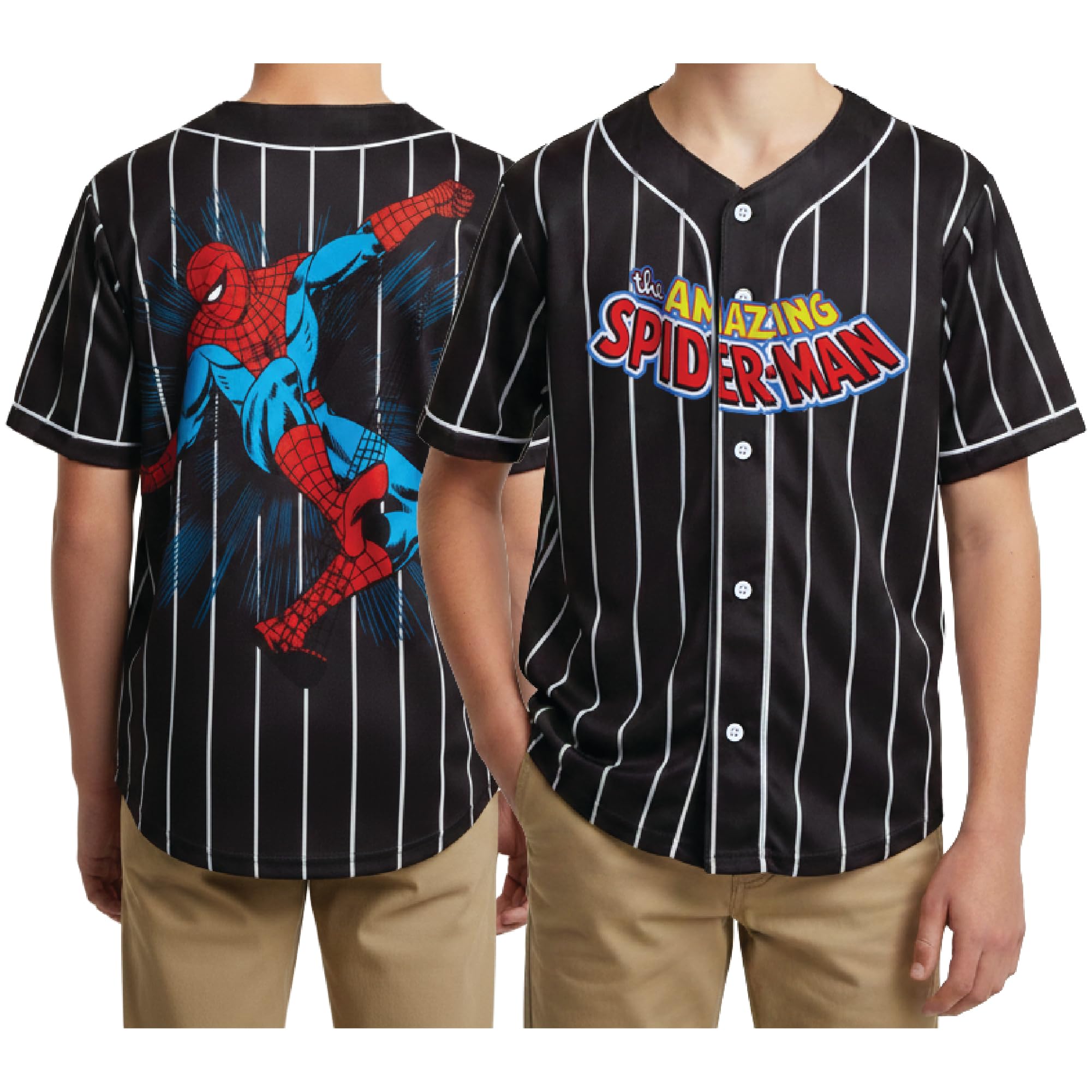Marvel Spider-Man Jungen Baseballtrikot Neuheit Mode Sport Spidey Shirt | Lebendige Spiderman-Grafik, atmungsaktives Gewebe, entspannte Passform, Vintage-Sporttrikot-Stil