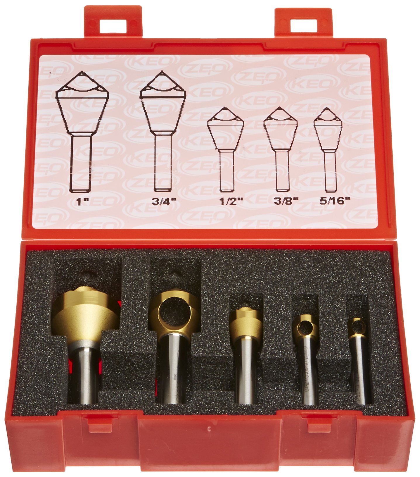 KEO 53529 Cobalt Steel Single-End Countersink Set, TiN Coated, 90 Degree Angle, 5/16