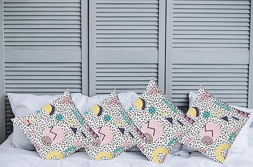 Miniatura 2 de Ambesonne Juego de 4 fundas de cojín de los años 90, patrón geométrico en estilo retro, formas redondas de triángulo de media luna, ilustraciones de