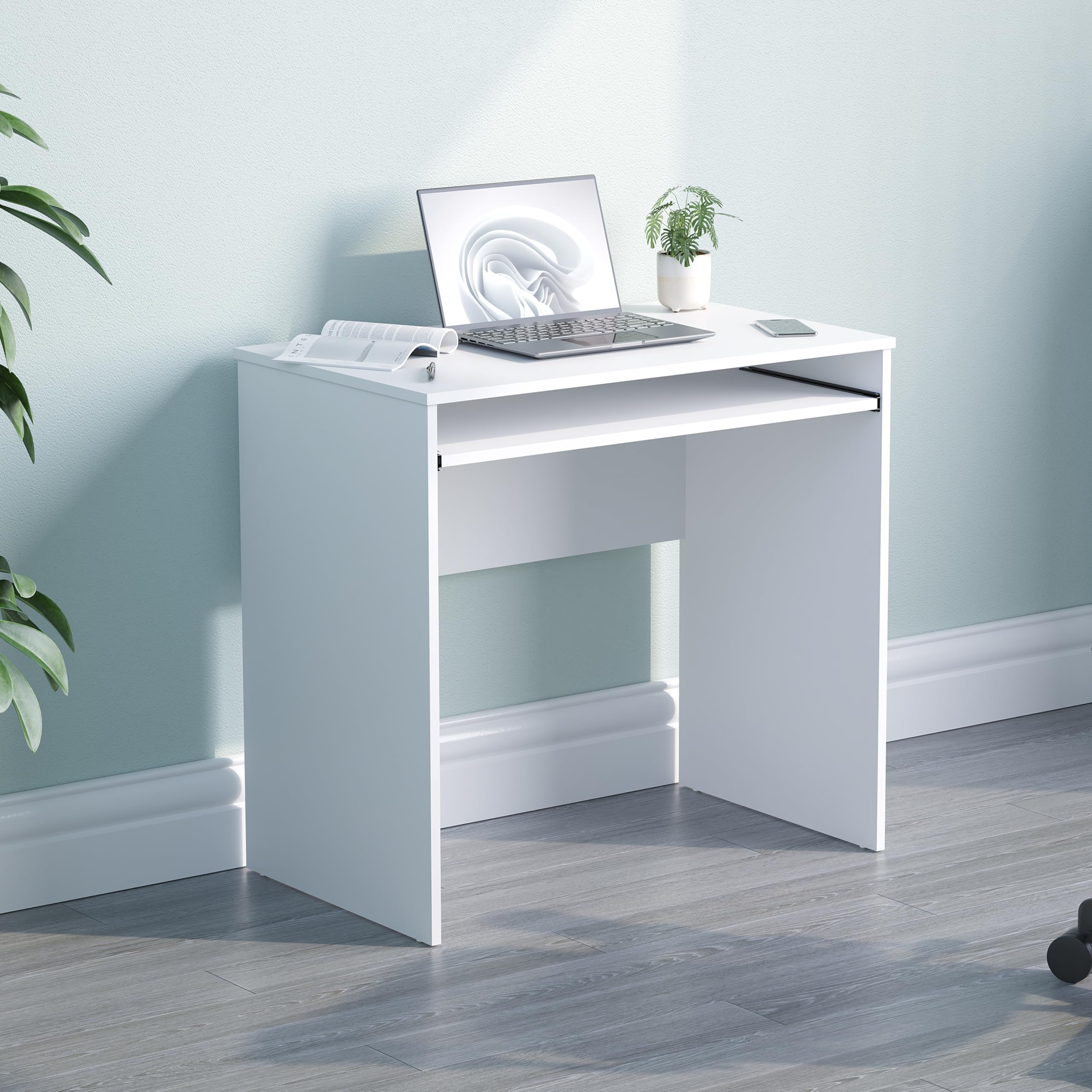 Vida Designs Huby Piccola Scrivania per Computer, per Casa, Ufficio, Portatile, per Studio di Gioco, con Vassoio per Tastiera, Mobili, Bianco, Dimensioni Del Prodotto: 75 x 80 x 48 cm Circa