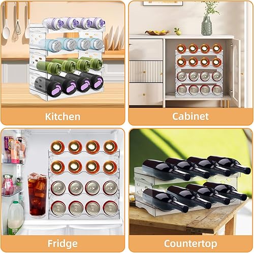 Miniatura 7 de Organizador de botellas de agua apilable de 4 niveles para gabinete, cocina, refrigerador, despensa, encimera, estante de almacenamiento de vino de