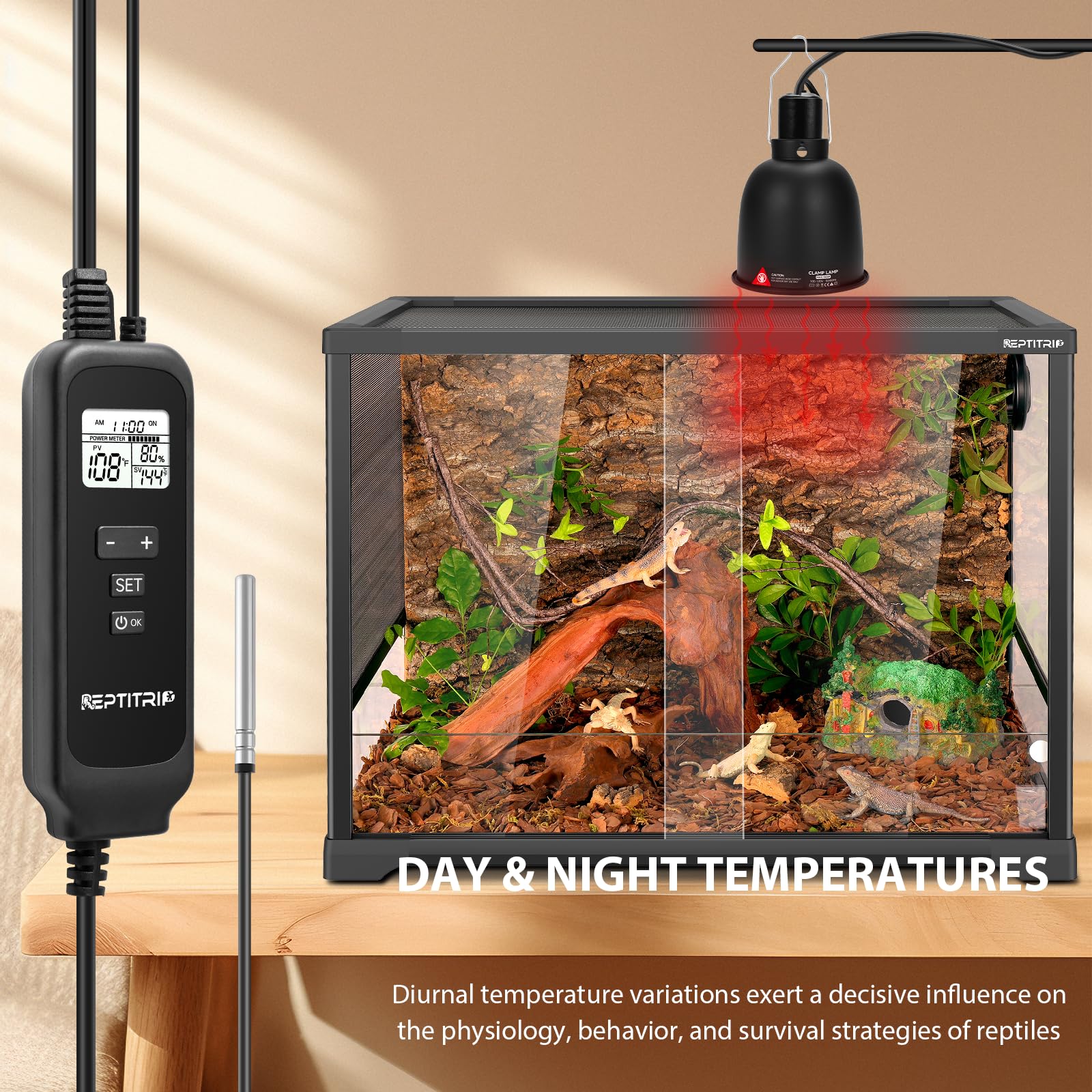 8.5 Inch Day-Night Thermostatic Reptile Heat Light Fixture - Heat Lamp Temperature Controller for Bearded Dragons, Snakes & Lizard – Bulb Not Included (Max 150W) - image 7
