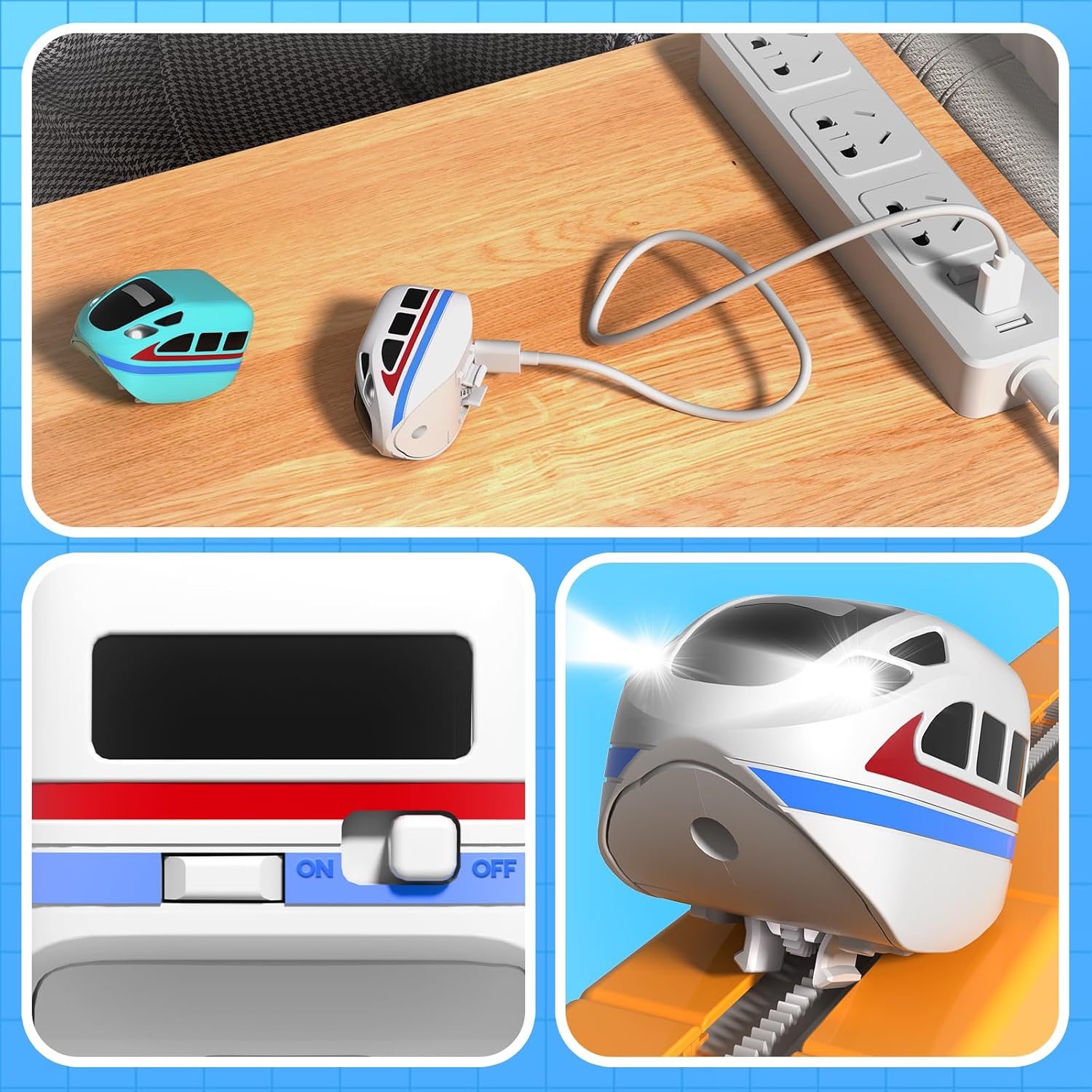 Only for Annexfun Electric Train Sets | Non-Magnetic | 2-Pack USB Rechargeable Train Cars - Exclusively for Annexfun Electric Train Tracks | Cannot Operate Independently | Kids 3+ Years