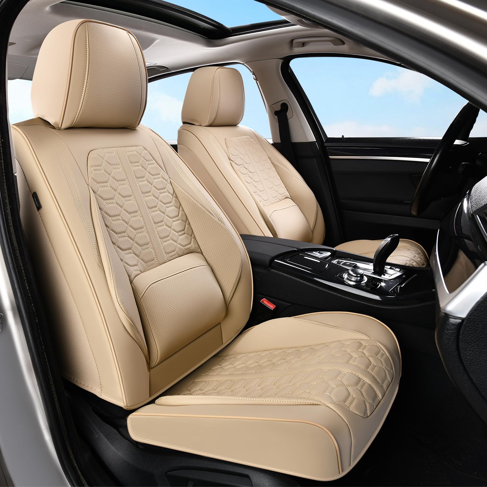 Huidasource Front Leather Seat Covers, Car Seat Covers Front Seats Universal Fit for Most Cars SUV Trucks, 360° Full Wrap Luxury Automotive Seat