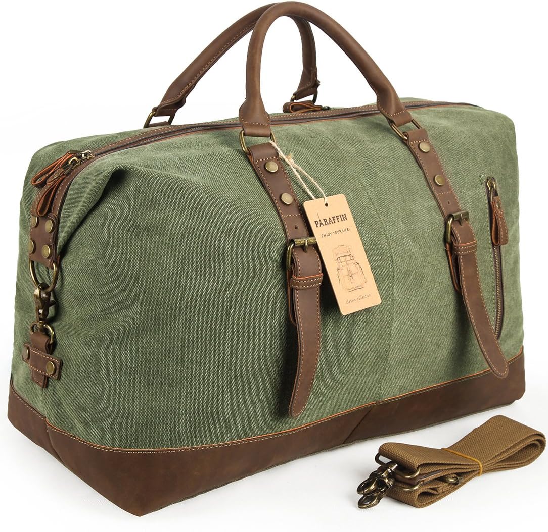 Oversized Travel Duffel Bag Canvas Leather Trim Overnight Bag Weekend Bag for Men and Women