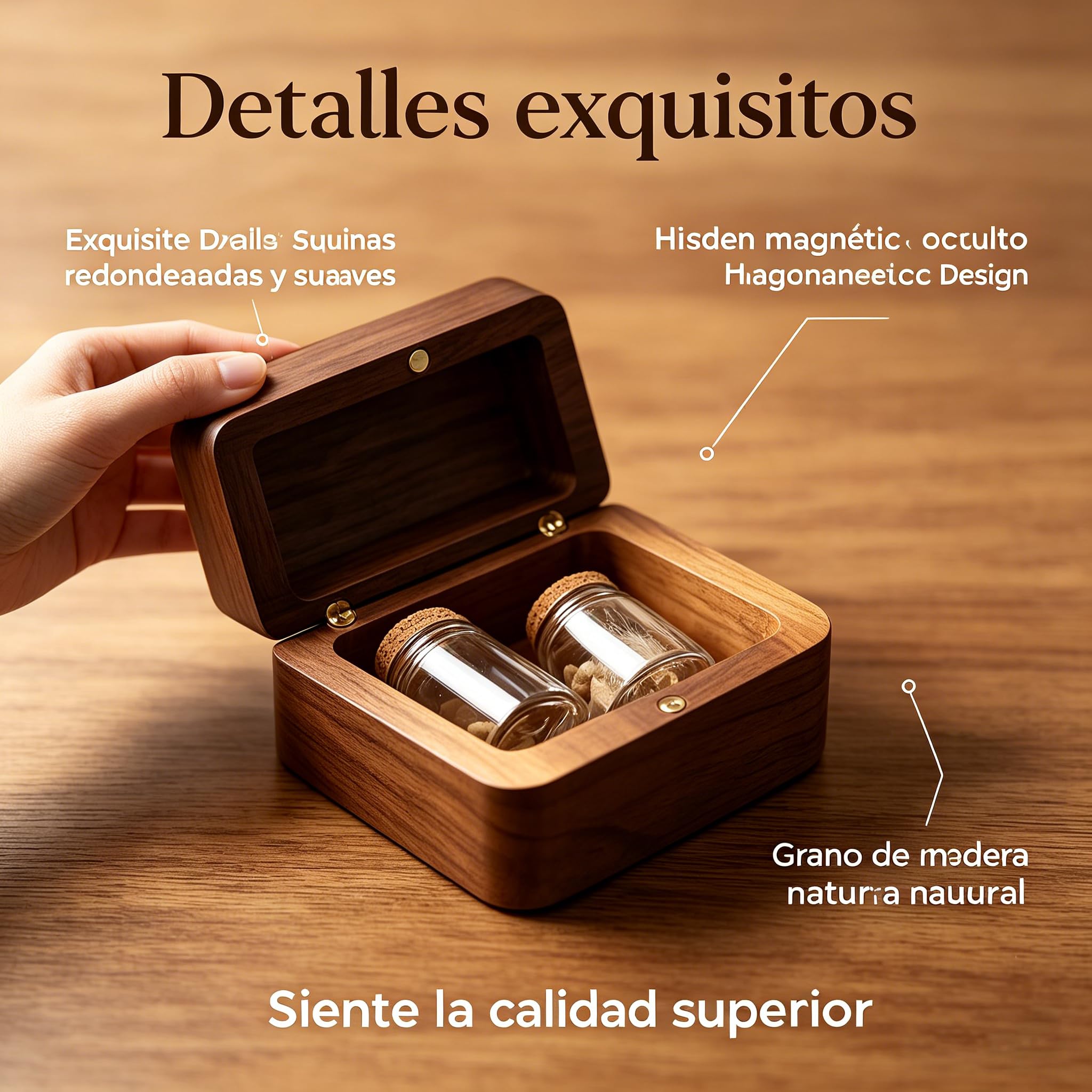 VEELU Regalo Conmemorativo Perro Gato Personalizado - Caja de Recuerdos con Foto y Nombre, Pequeña Urna de Madera para Cenizas y Pelo con 4 Frascos de Vidrio, Regalo por la Pérdida de una Mascota