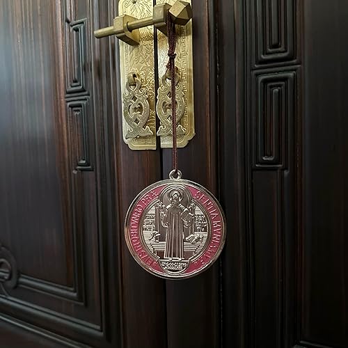 Miniatura 28 de Medalla de cruz de San Benito de 3 pulgadas, acabado de latón, para pared o escritorio, 2 unidades, color azul Azul,Bronce,Dorado