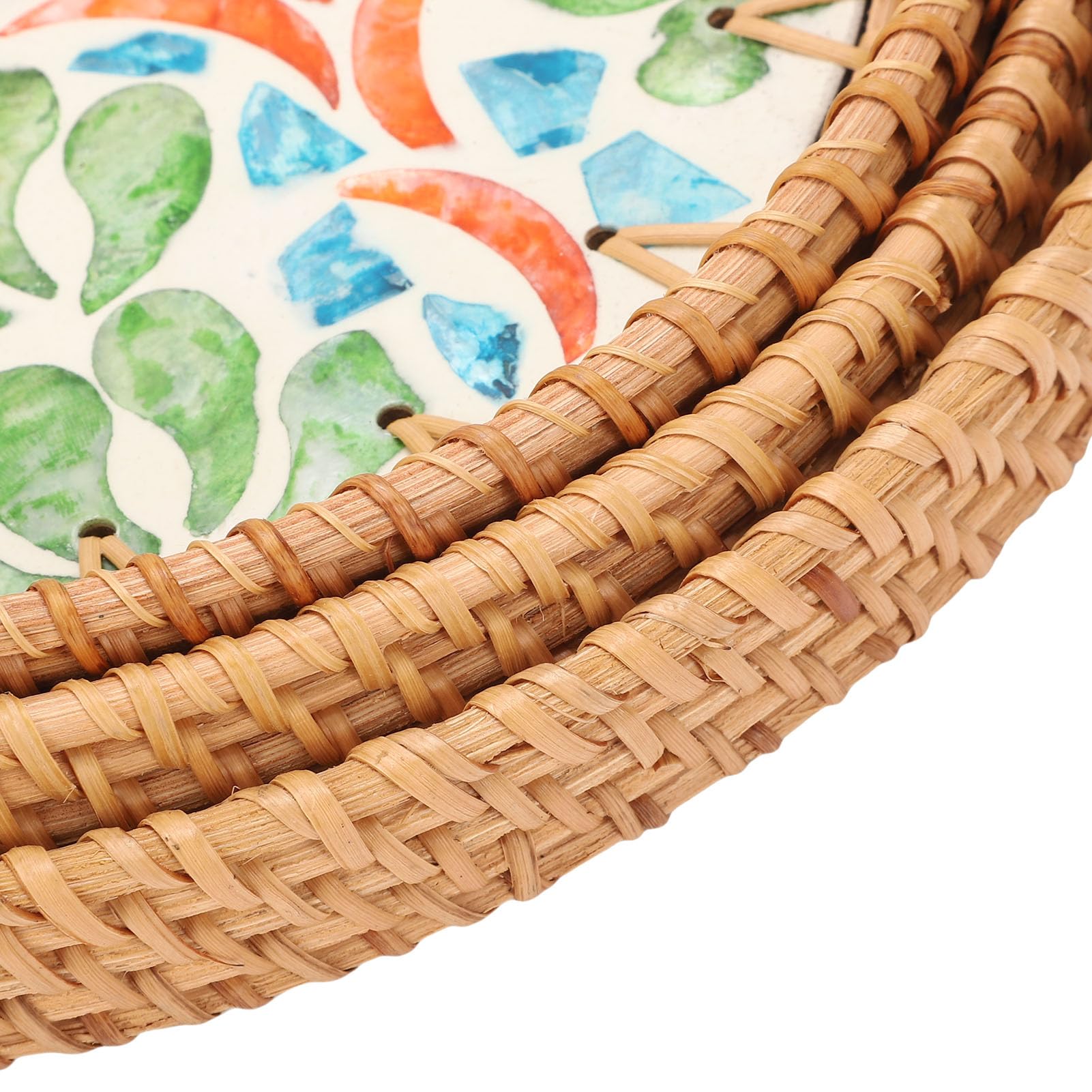Domary Multi Purpose Rattan Tray Round 3 Pcs Woven Serving Baskets with