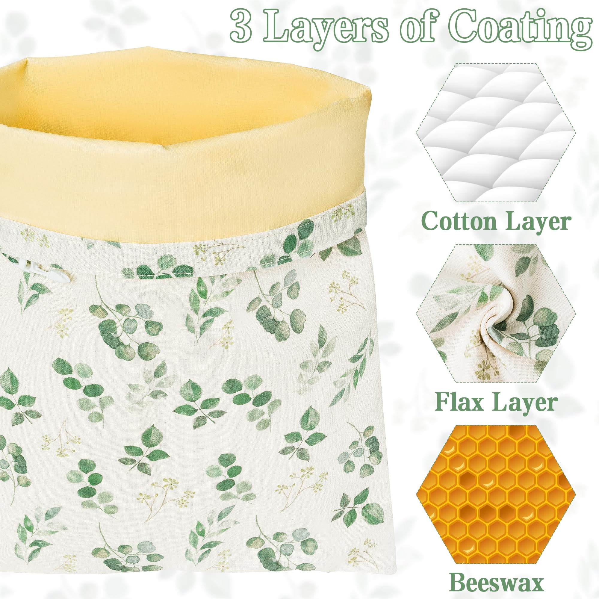 Bolsas reutilizables para pan de cera de abeja, paquete de 2 envoltorios de cera de abeja, almacenamiento casero de pan de masa madre, contenedor grande de lino y algodón 2 en 1, accesorios