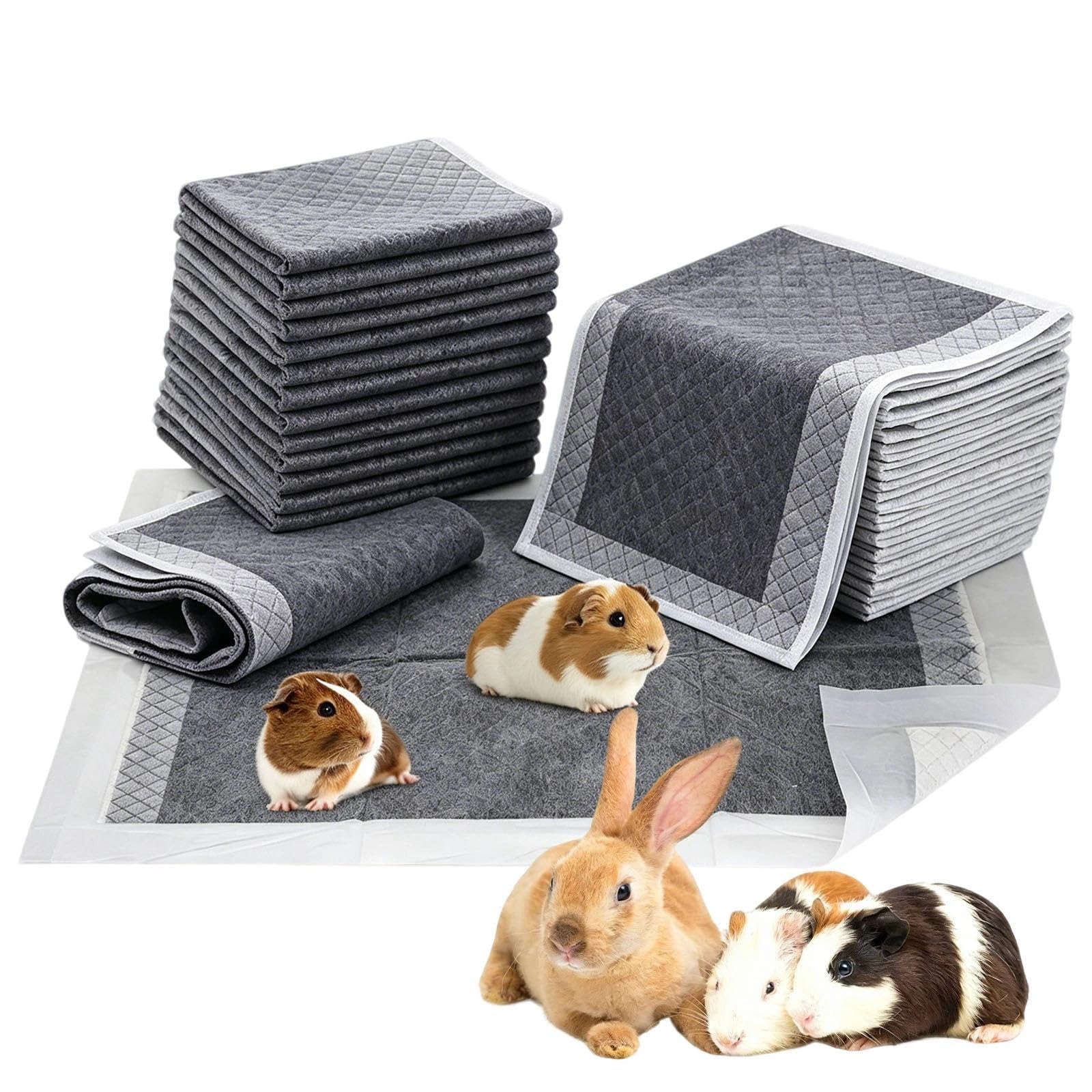 100 PCS Guinea Pig Pee Pads, Disposable Rabbit Cage Liners, Bamboo Charcoal Odor Control Absorbent Waterproof Pee Pads for Rabbit Hamster Ferret Hedgehog Cats Chinchilla & Small Animals, 18×13in