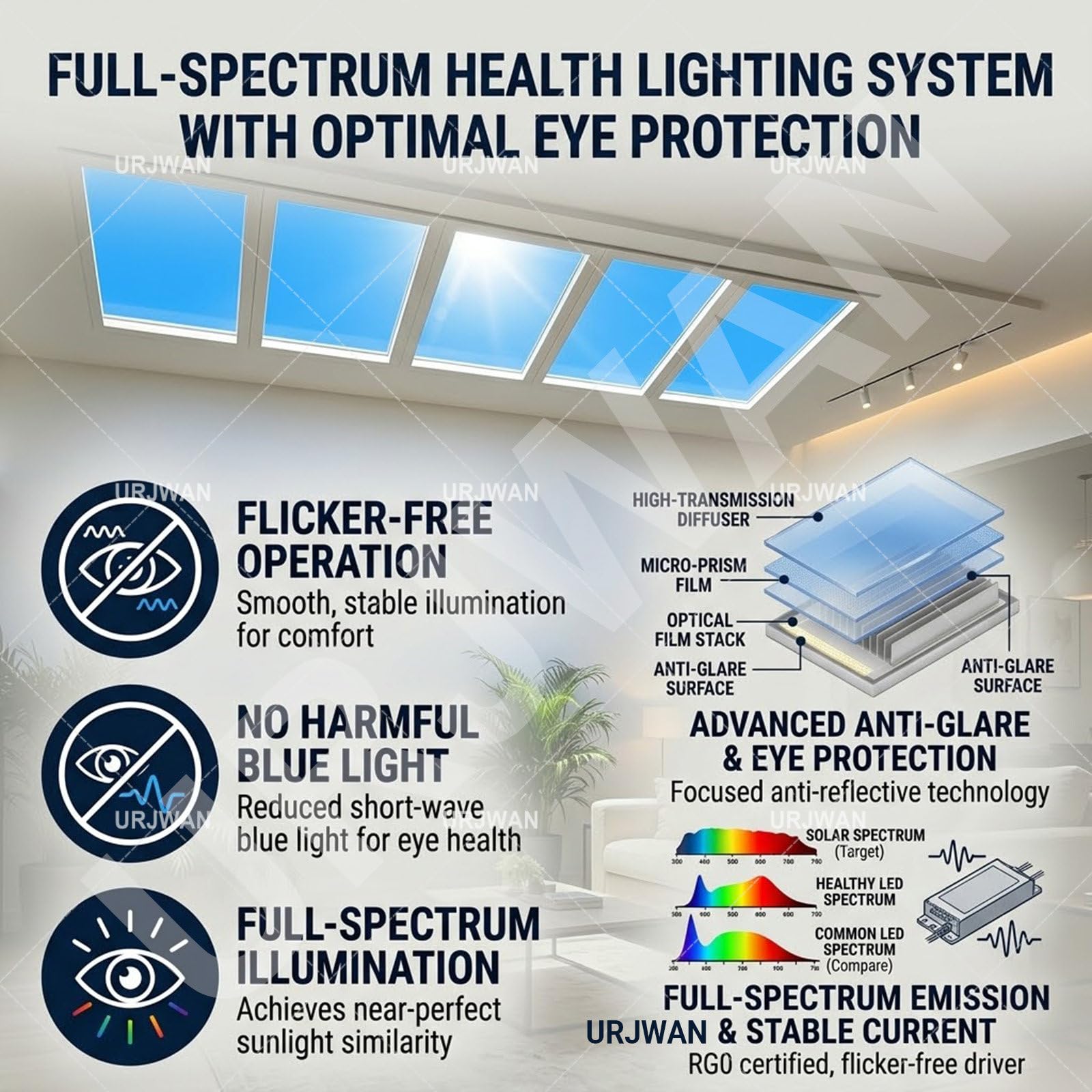 Lucernario Artificiale, Finta Finestra Cielo Blu (3000K-6000K), Simulazione da Incasso di Luce Solare Circadiana Embedded-30 * 60cm
