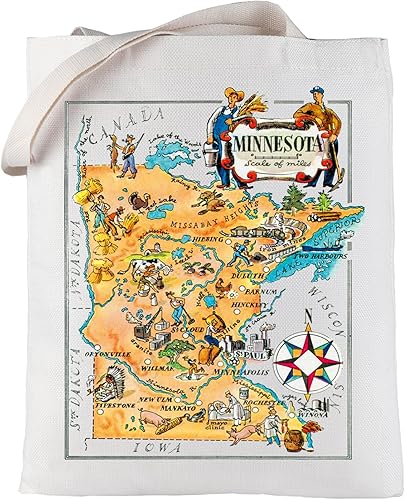 Miniatura 1 de LEVLO Divertido mapa estatal de Minnesota Tote Bag Minnesota Travel Souvenir Gift 1940's Minnesota Cartoon Illustration Shoulder Bag