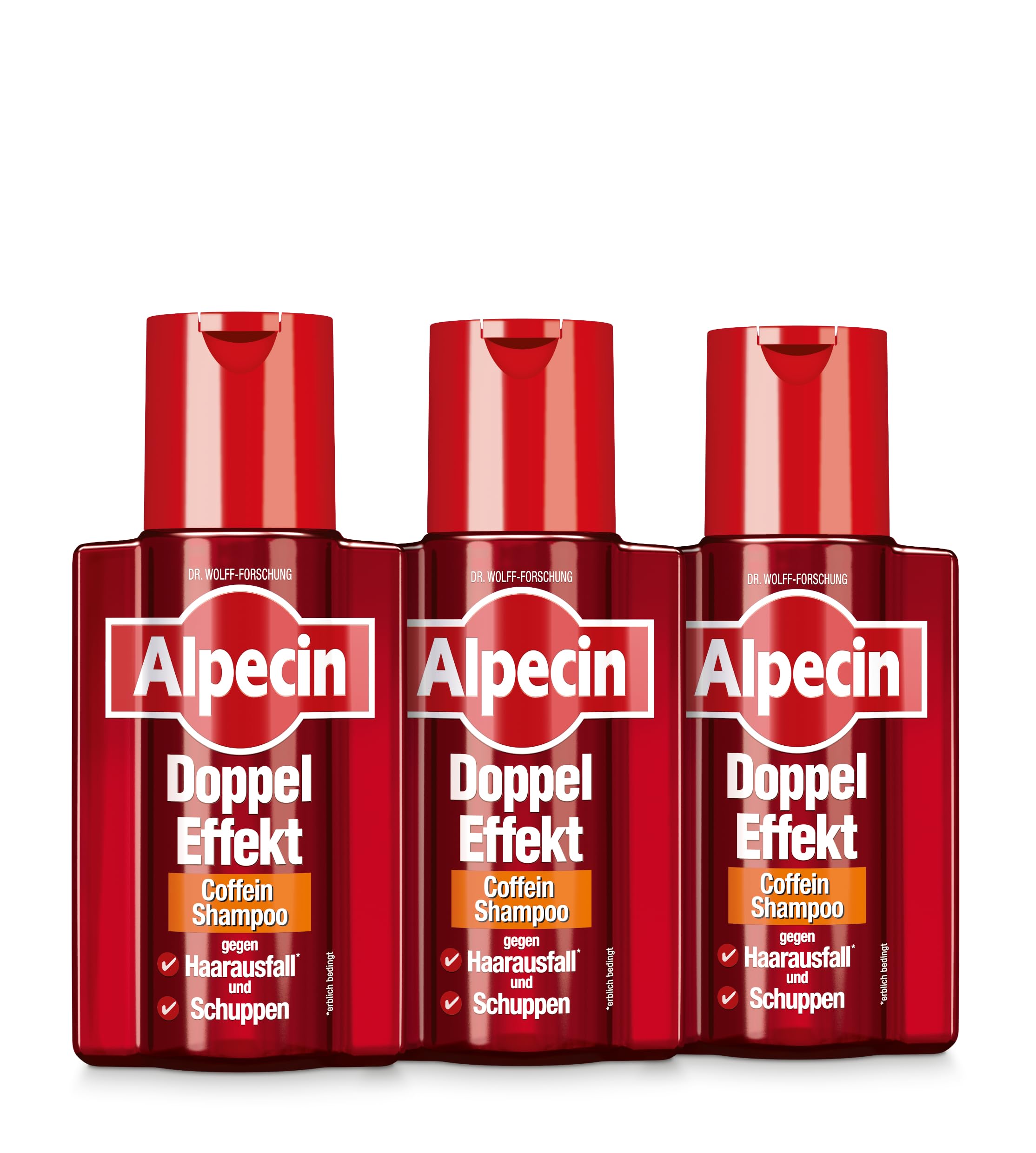 Alpecin Szampon kofeinowy o podwójnym działaniu, 3 x 200 ml, przeciw dziedzicznemu wypadaniu włosów i łupieżowi, odpowiedni do szybko przetłuszczającej się skóry głowy