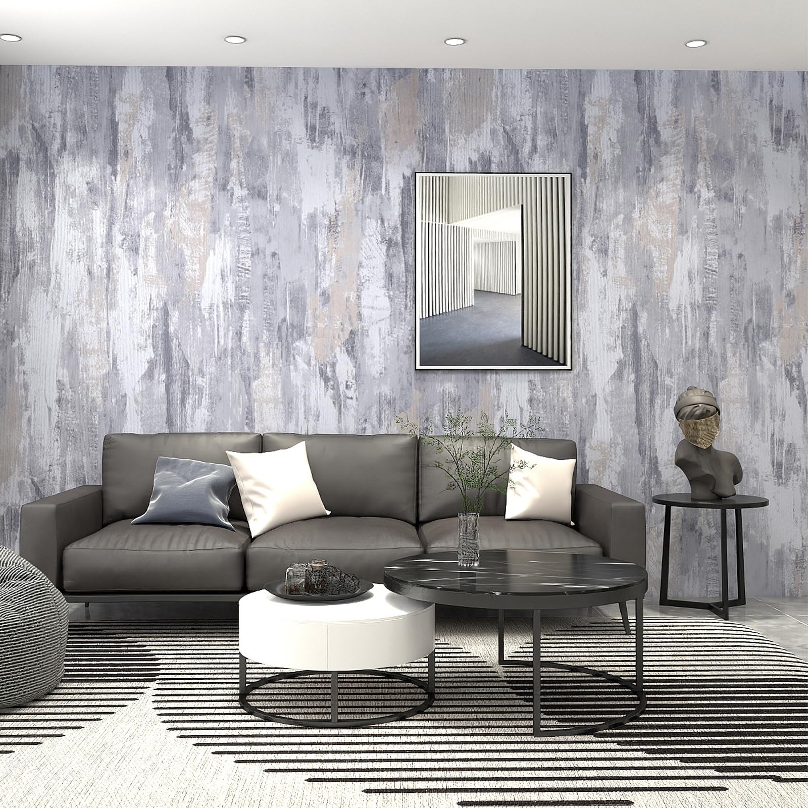 FEILAYS Concrete Wallpaper Peel and Stick Matte Textured DIY Silver Gray Concrete Contact Paper 60CM×3M Kitchen Worktop Covering Wall Tile Stickers for Garage Pantry Closet Basement Tile Sticker - Image 2