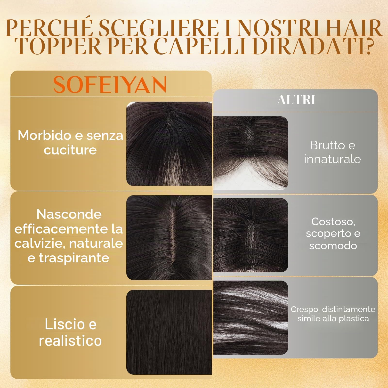 Sofeiyan Haar Toppers per le donne, 30 cm clip-on capelli con frangia, 62 g Toppers capelli sintetici Adatto per le persone calve,Nero Naturale