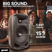 Vista 5 de Gemini - Altavoz PA Bluetooth de 2000 W con soporte, sistema de altavoces DJ de 15 pulgadas con luces LED, USB/SD/FM, emparejamiento estéreo
