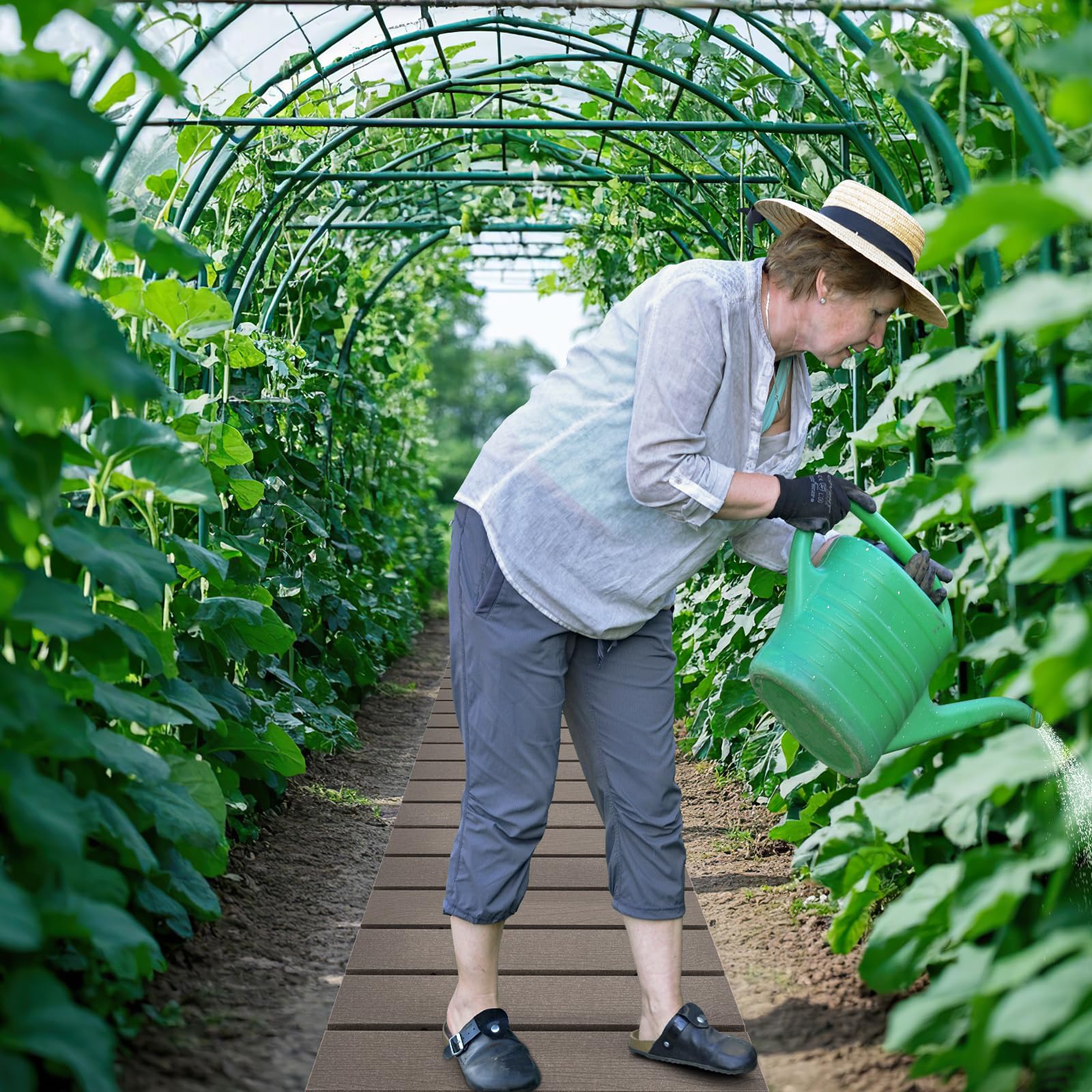 COSTWAY Rollweg aus HDPE, 242 x 43cm Gehweg ausrollbar, Gartenweg wetterfest, Gehwegplatte Trittplatte für Hochzeit, Party, Garten, Grau