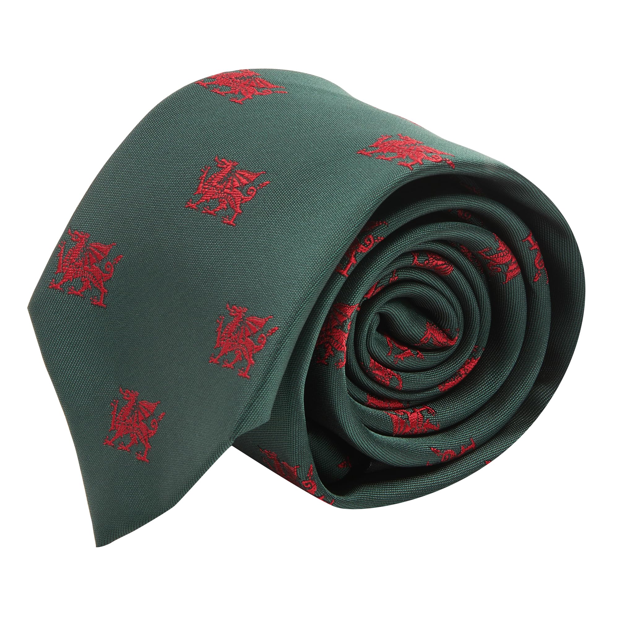 King & Priory Dark Green Embroidered Welsh Dragon Tie