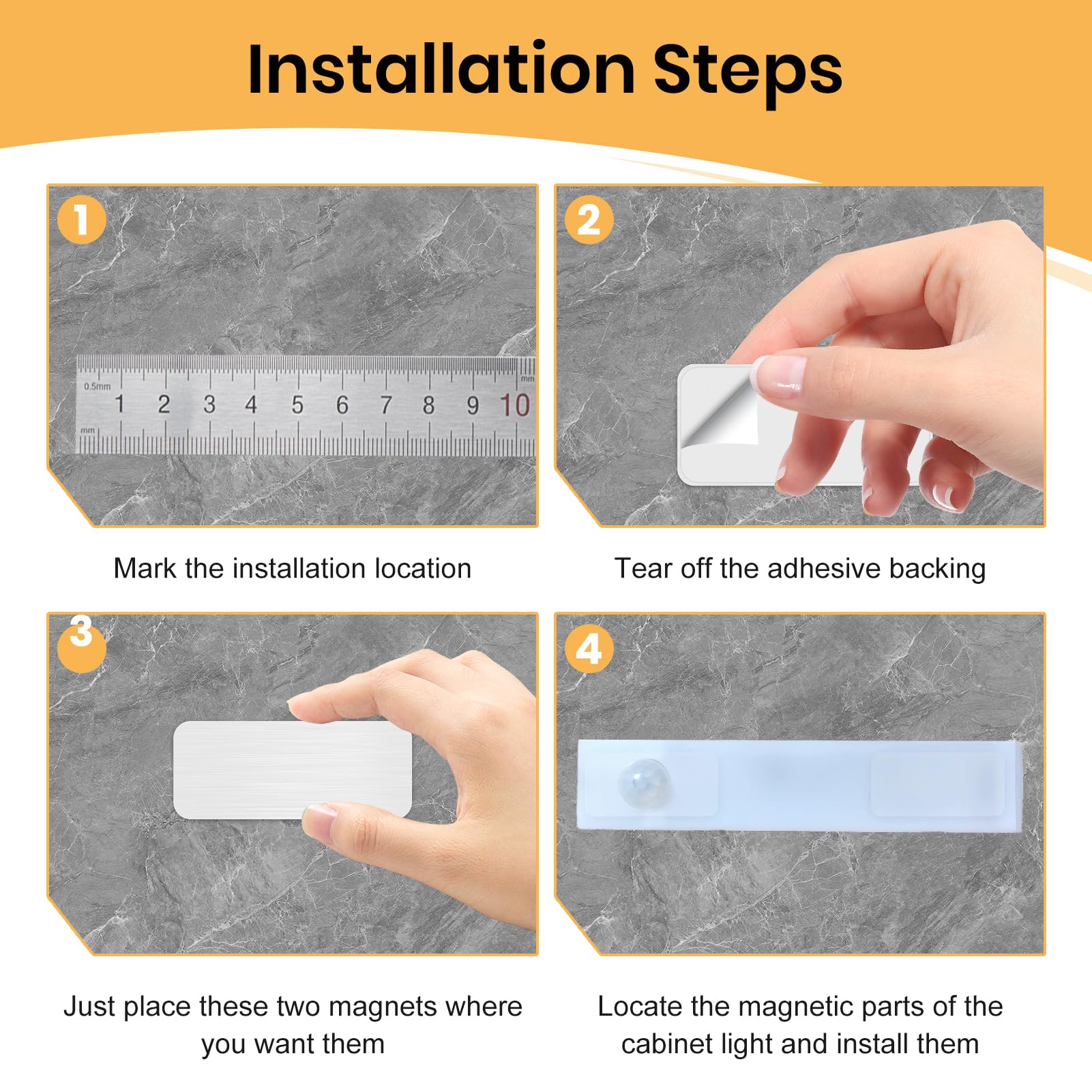 12 Pcs Under Cabinet Light Metal Adhesive Strips, Iron Plate Sticky Sheets for Magnetic LED Lighting Mounting Closet Kitchen Wardrobe Counter Cabinet Use (Non Magnetic 6x3cm/2.36x1.18in) — Amazon image 3