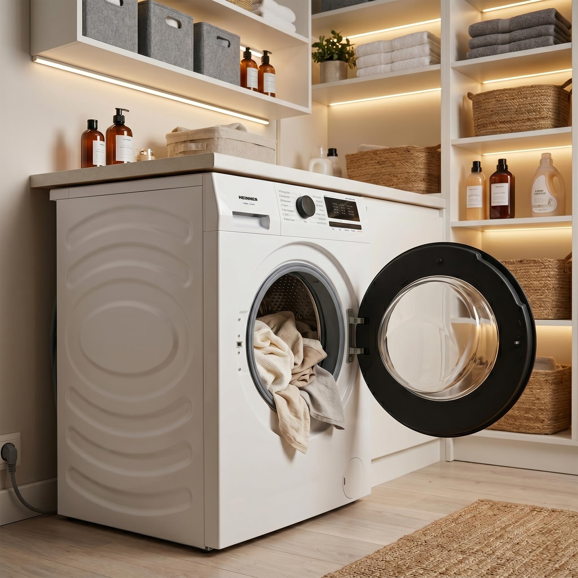 Energieklasse A Waschmaschine 6 kg Slim Frontlader (37 cm tief), 1000 U/min, Inverter Motor, 15 Programme, Steam Care, Quick 15', Kindersicherung, Weiß, HWM-HMN6010IVSMA