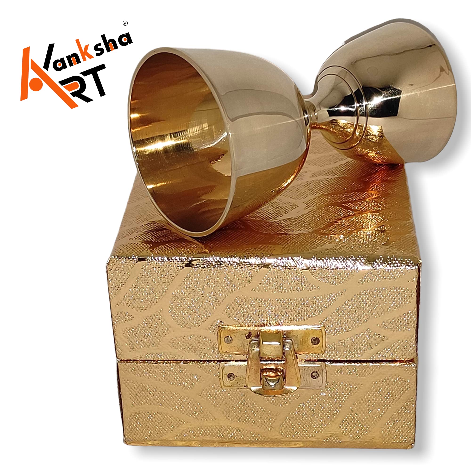 Akanksha Arts Brass, Golden Finish Peg Measure Cup with Golden Decorative Box, 30 ml / 60 ml 4