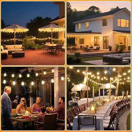 Miniatura 7 de Guirnalda de luces solares para exteriores, impermeables, de 100 pies con control remoto y 52 bombillas LED ST38 inastillables Edison, temporizador,