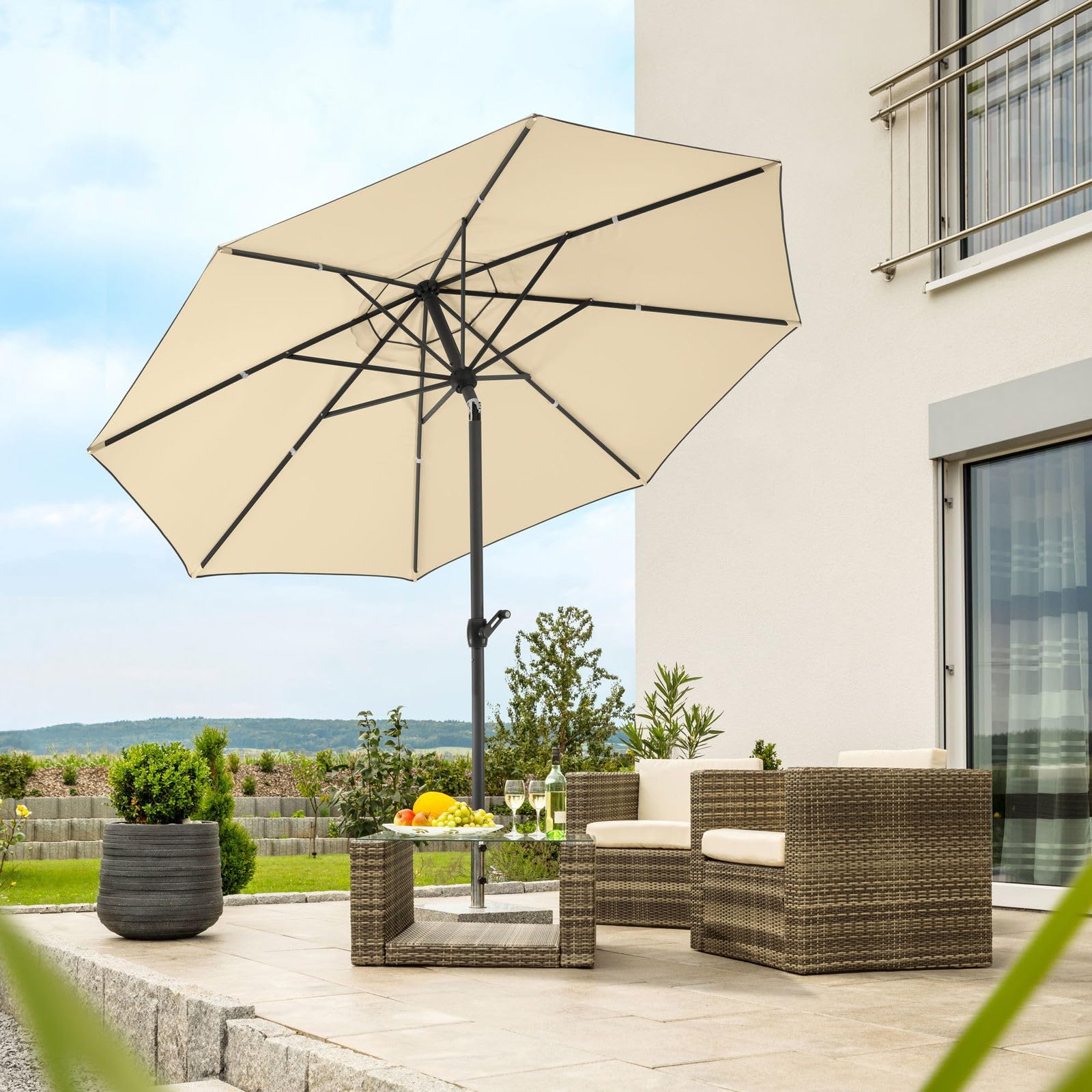 Schneider Sonnenschirm Adria, natur, 300 cm rund, Gestell Alu/Stahl, Bespannung Polyester, 7 kg