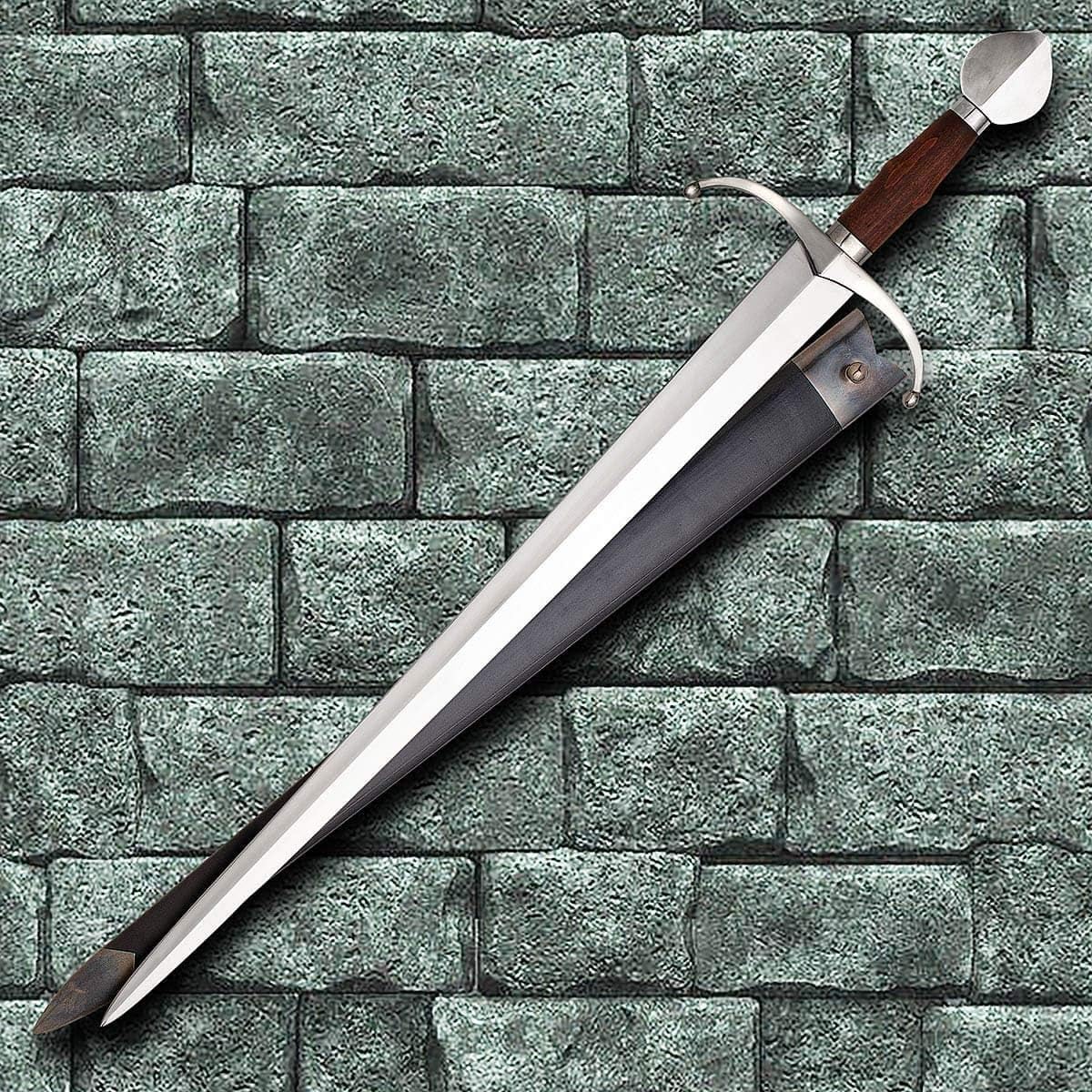 De Joinville Medieval Sword High Carbon Steel Blade Hand Forged Replica with Leather Scabbard Hardwood Handle Display
