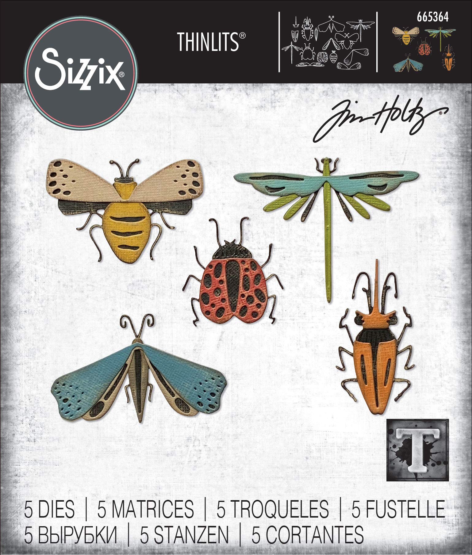 Sizzix 665364-Set di Fustelle Thinlits 5 Pezzi Motivo-Insetti