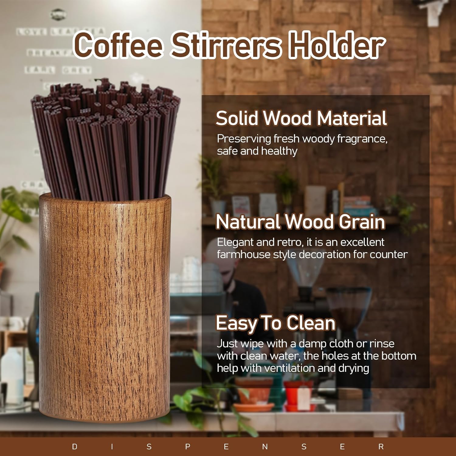 Wooden Straw Dispenser For Counter, Straw Holder For Cabinet, Coffee Stirrers Holder, Coffee Bar Accessories Organizer Containers, Utensil Holder For Kitchen Counter, Party Decor (Wood) - Image 4