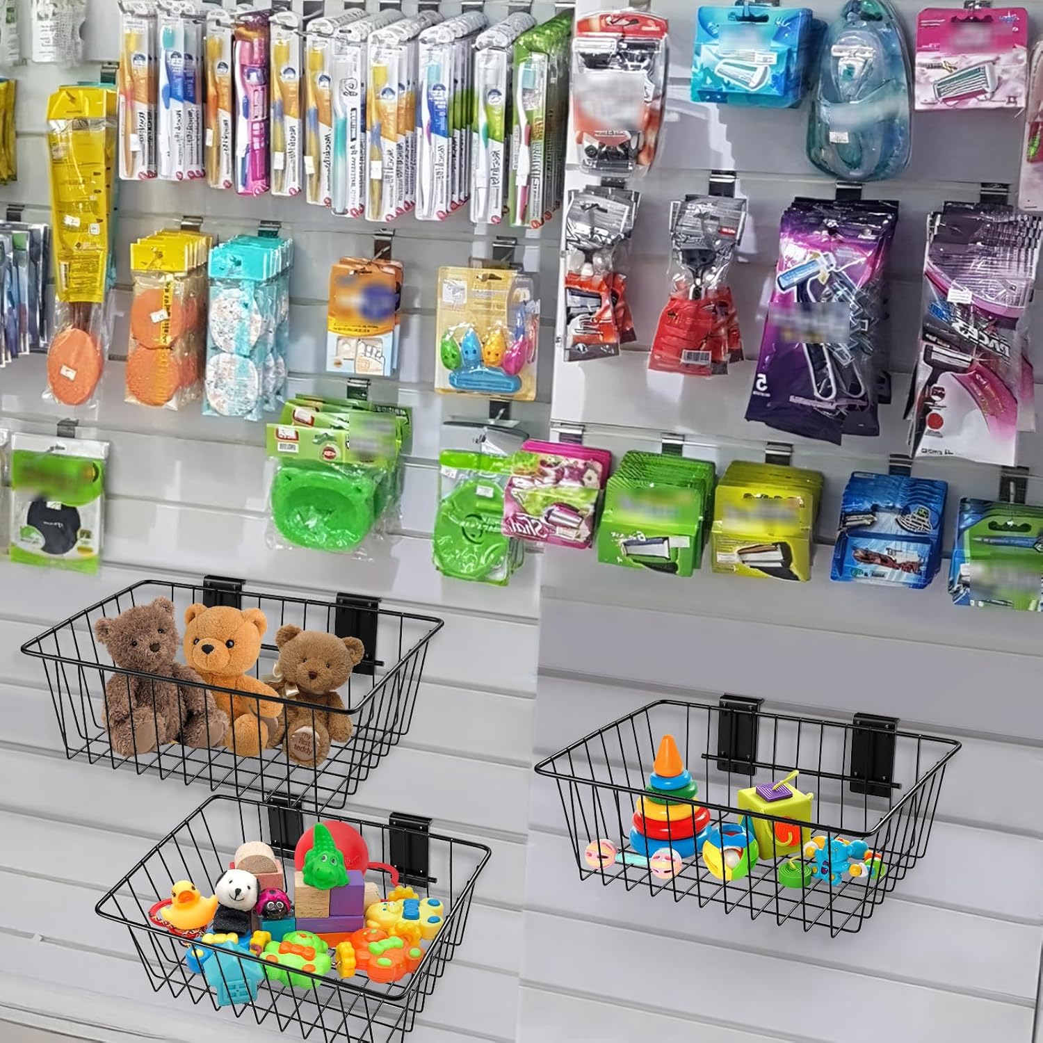 Polmart Slatwall Basket, Black (11¾" x 7⅞", 4-Pack)