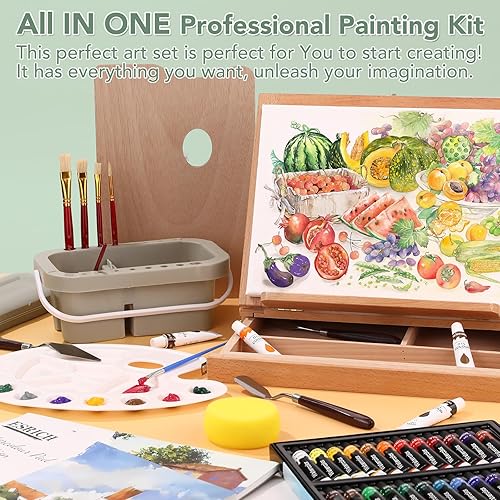 Miniatura 7 de ESRICH Juego de pintura de 166 piezas, suministros de pintura con 96 pinturas (aceite, acuarela, gouache y pintura acrílica) caballetes de metal y