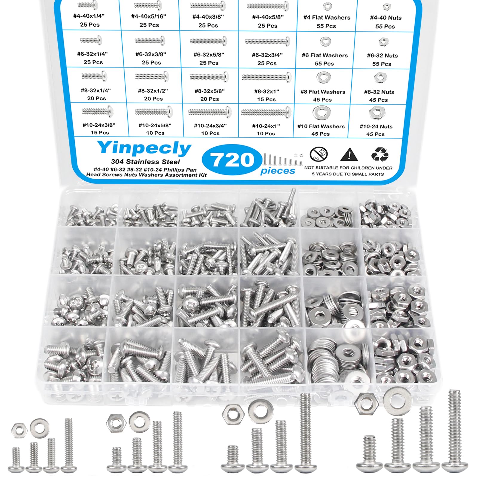 140pcs #10-24 Machine Screws, Nuts & Washers Kit -8