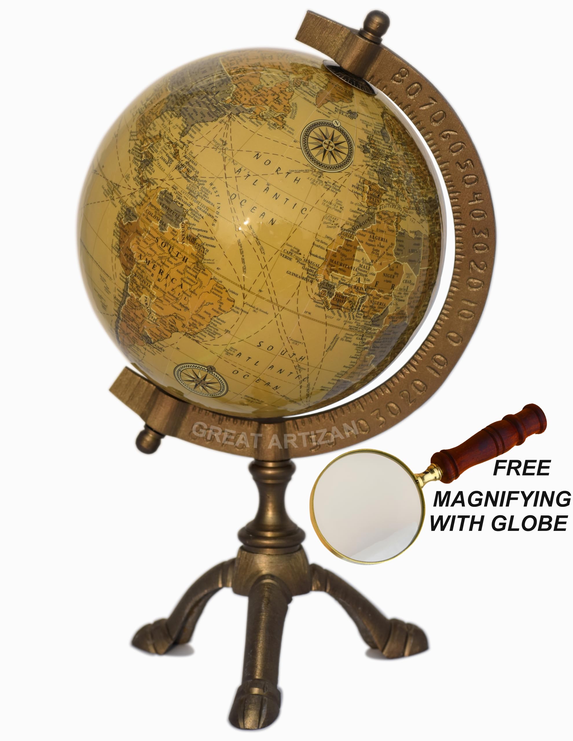 Antique Tripod Desk Globe For Learning & Decoration. Vintage Tripod Globe