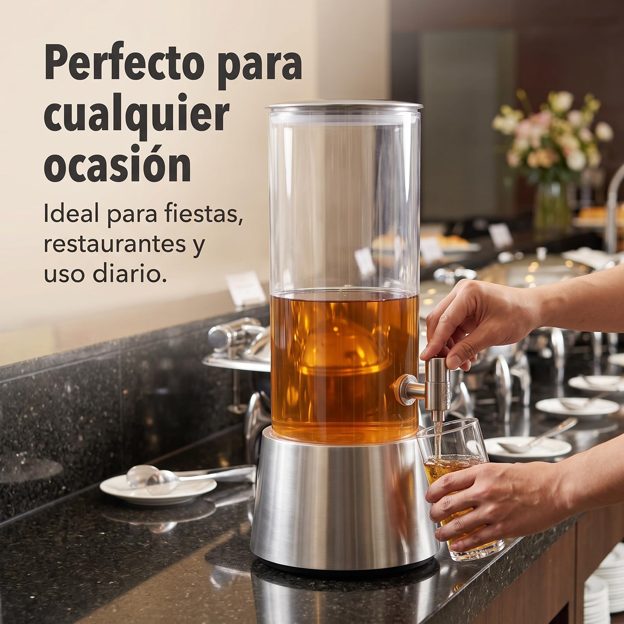 Distributeur boisson 3 robinet, pour buffets et réceptions en restauration, pour self-service, Rouge avec colonne de glace