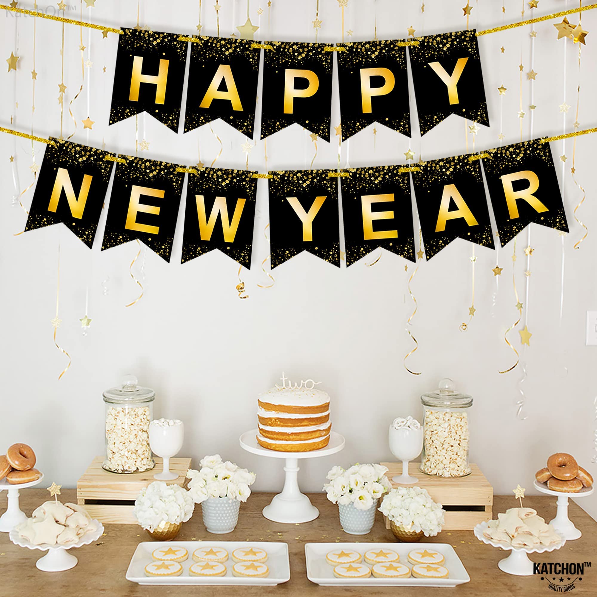 Happy New Year Banner Decorations Kit – "Hello 2024" Banner With Swirls, Party Supplies