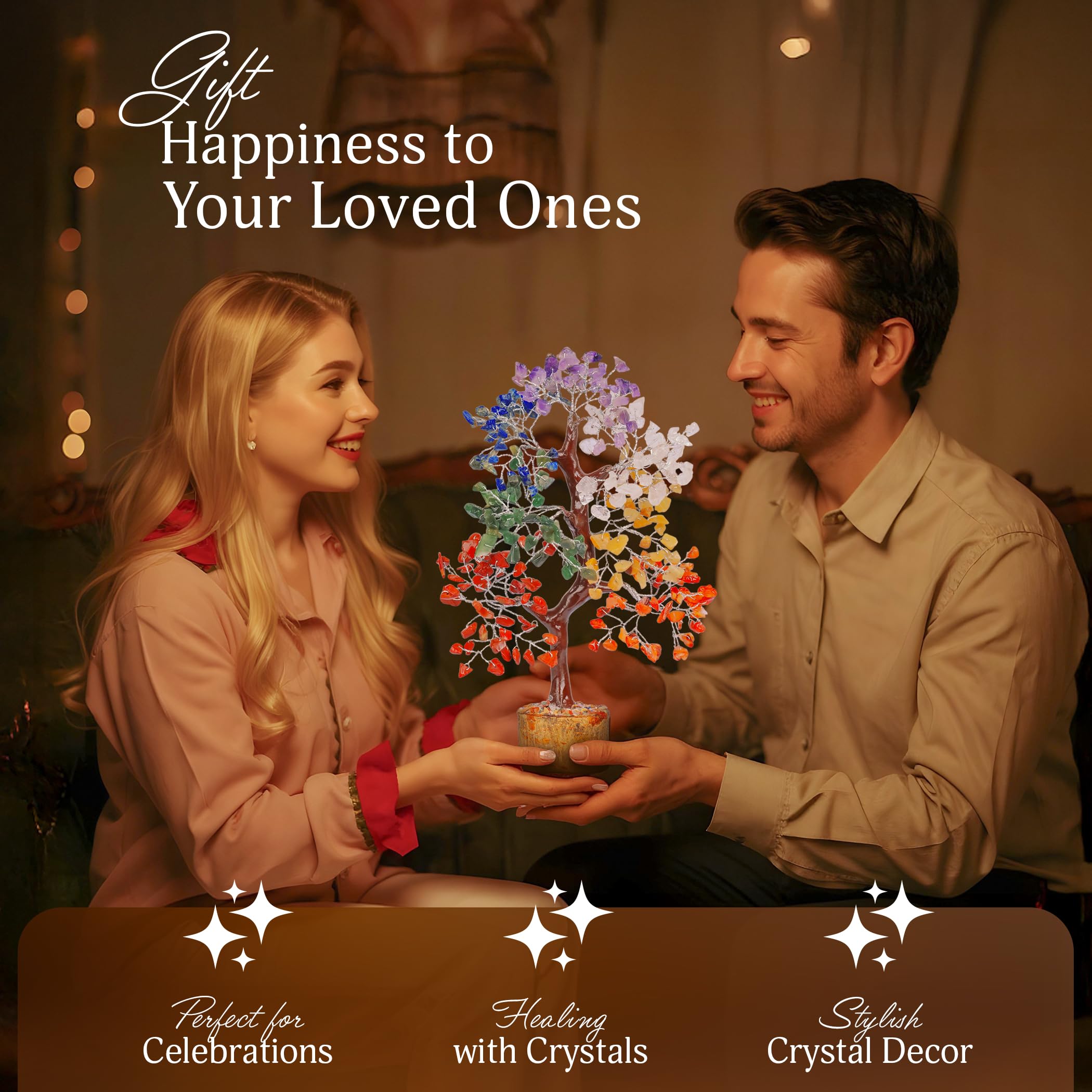 YATSKIA - Árbol de la Vida de 7 Chakras, Cristales y Piedras curativas, decoración de Feng Shui, Accesorio de meditación, Regalo para Personas espirituales, Hecho a Mano con 7 Cristales Naturales