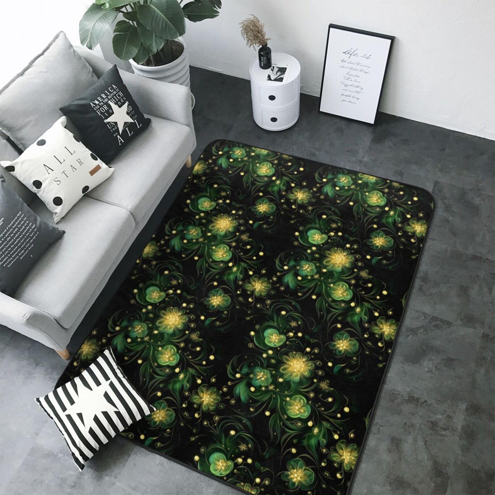 Tapis de chambre doux imprimé vert pour créer un coin cocon