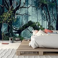 Vista 13 de Papel pintado 3D visual de otoño de bosque caducifolio, escena natural brumosa, hermoso mural decorativo grande para dormitorio