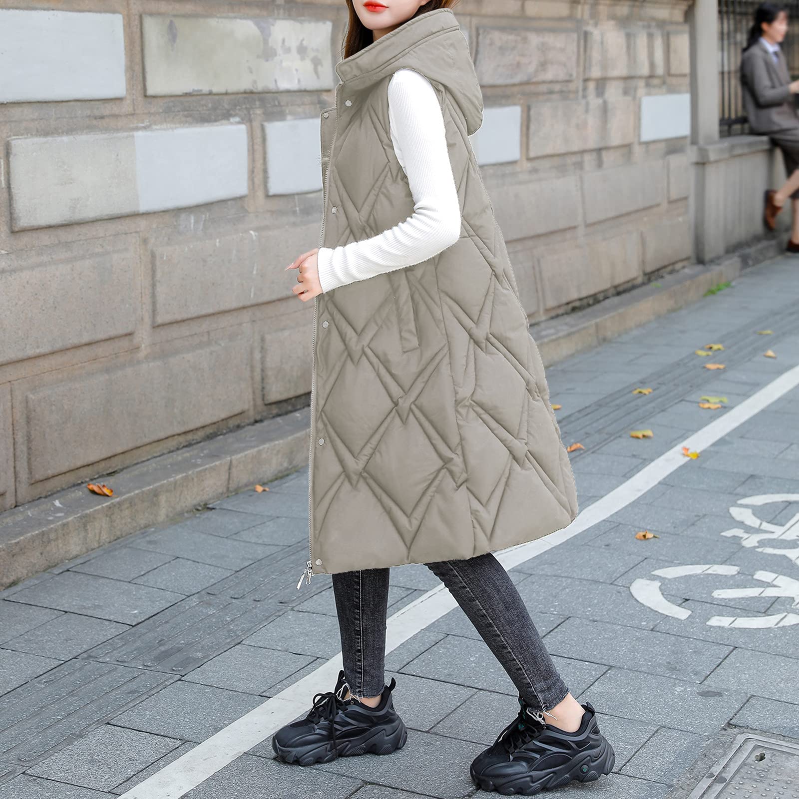 Chaqueta de invierno para mujer, sin mangas, con capucha, acolchada, cálida, para exterior, elegante, de algodón, tallas L - 4XL