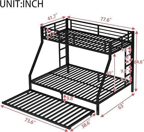 Miniatura 68 de Harper & Bright Designs Litera de metal completo sobre tamaño matrimonial para adultos, marco de cama de metal resistente con escalera y correas de
