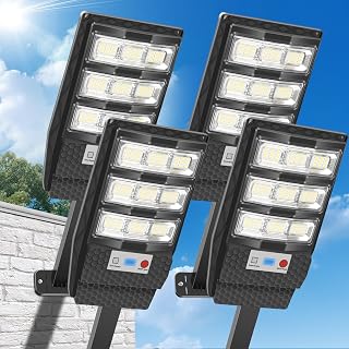 Solar Lights Outdoor Waterproof 4 Pack, Flood Lights Motion Sensor Solar Powered, Dusk to Dawn Outdoor Lighting Remote Control, Street Security Wall Lamp Exterior for Outside Garden Patio Yard
