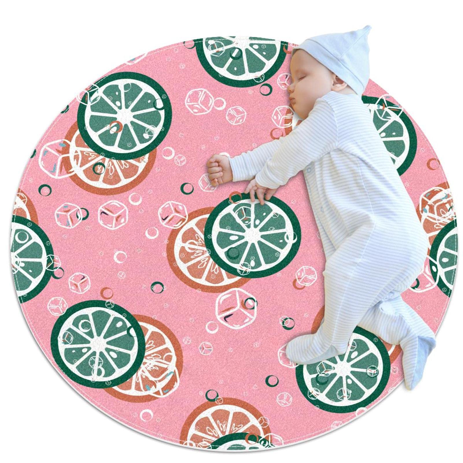 Tapis de sol pour canapé et chambre d'enfant | Ambiance estivale ronde vert citron rose orange 1m